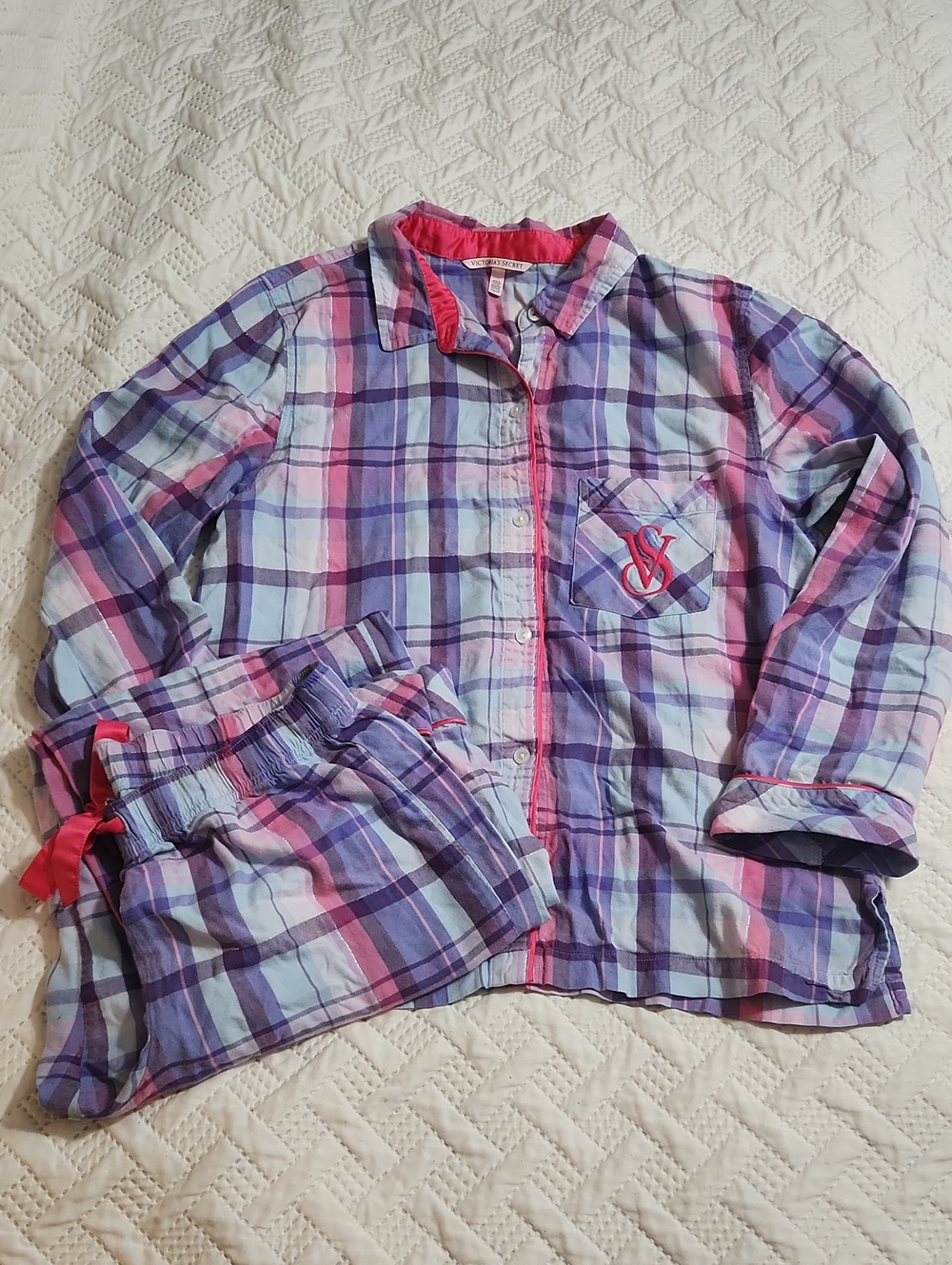 Victoria's Secret Purple, Pink & Blue Plaid Pajama Set